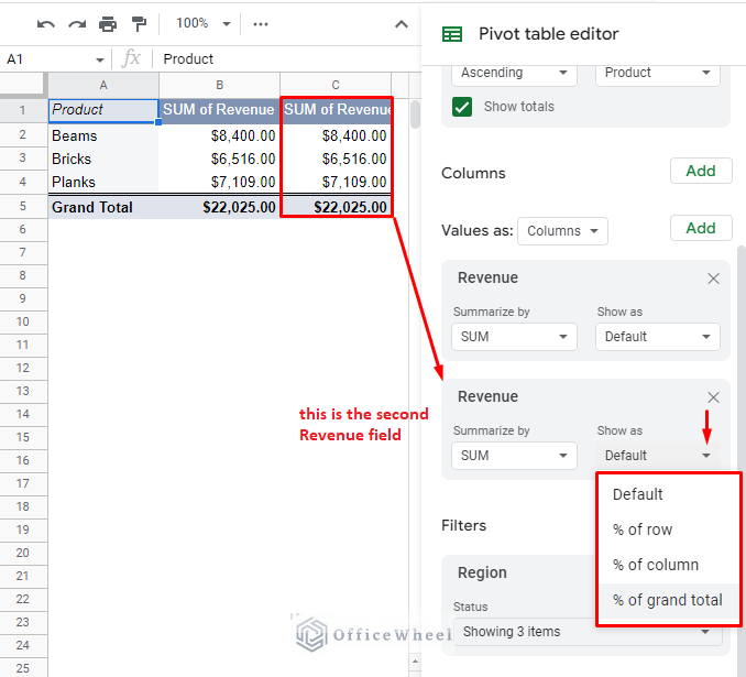 adding another revenue field to calculate the percentage of total